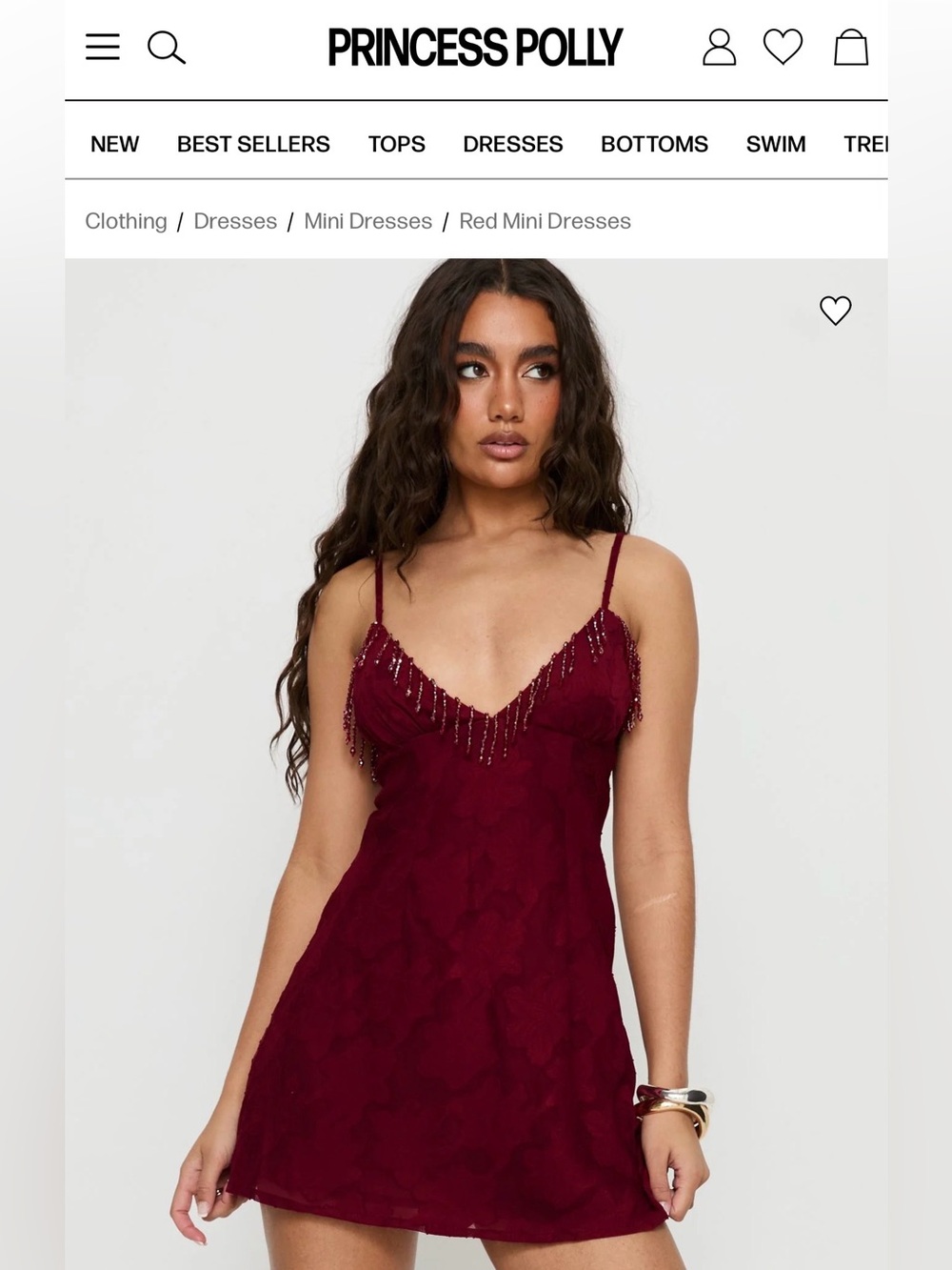 Princess Polly Burgundy Beaded Fringe Slip Mini Dress